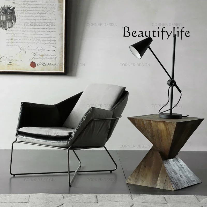 NJ K BJ Single Sofa Chair Nordic Light Luxury Small Apartment Leather Leisure Chair Small Apartment Designer