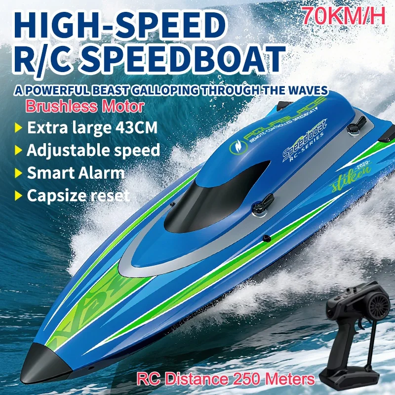 

43CM Large Brushless 70KM/H High Speed RC Boat Speedboat 250M Steering Adjustment Capsize Reset Waterproof Remote Control Boat