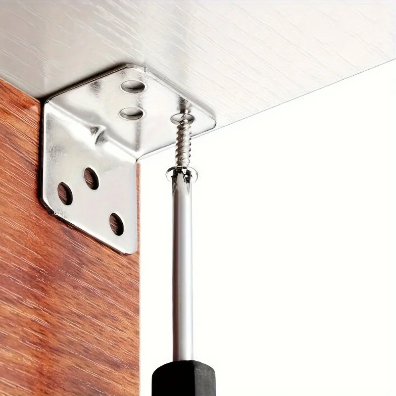 100pcs Stainless Steel Corner Brackets Universal for Cabinets Drawers Windows Wood Furniture 90 Degree Right Angle Fixed Bracket