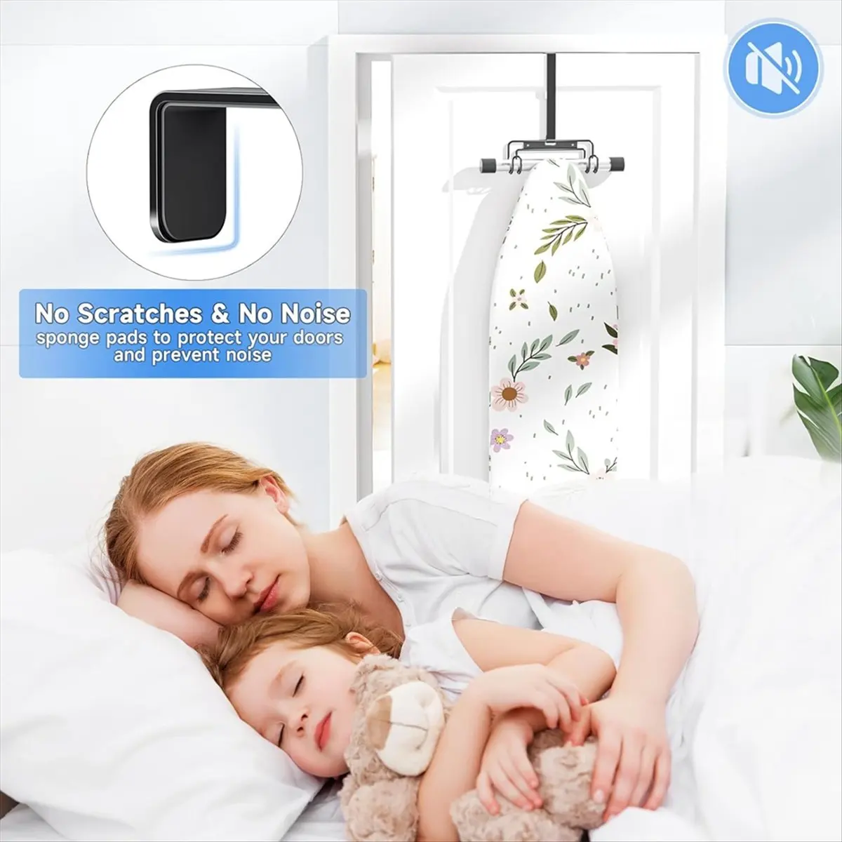 شماعة لوح الكي فوق الباب والتركيب على الحائط مع خطاف قابل للإزالة، حامل لوح الكي منظم رف الحائط #2