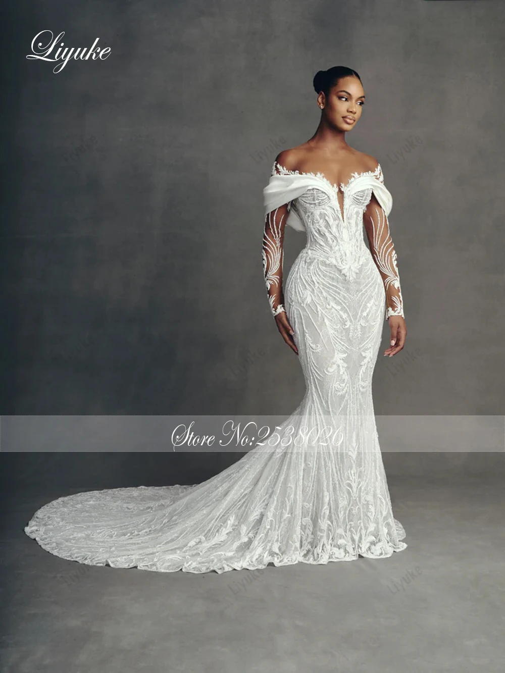 Liyuke Custom Made Luxury Embroidery Mermaid Wedding Dresses Robe De Marriage Removable Train 2 In 1 Lace Trumpet Bridal Gowns