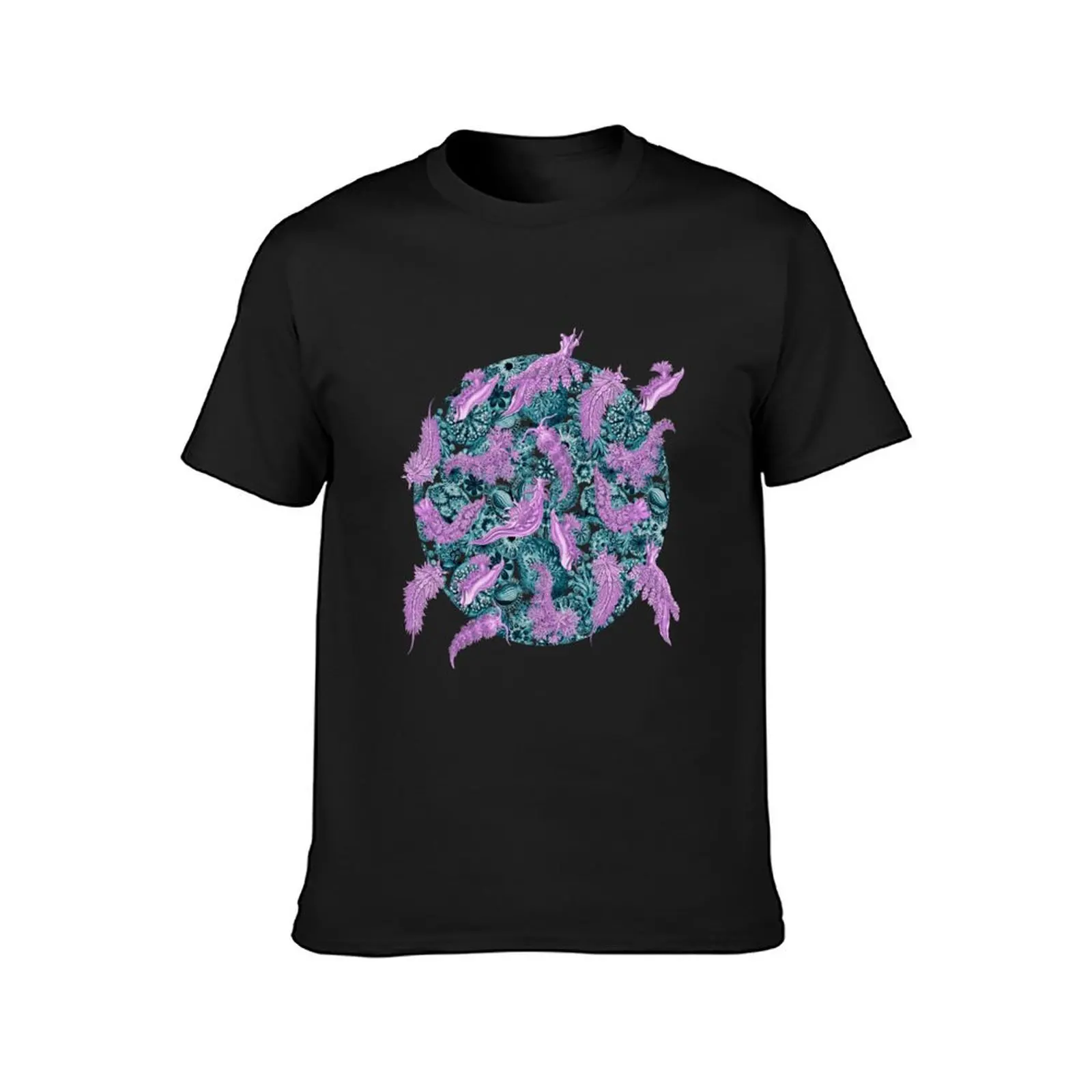 Ernst Haeckel Pink Nudibranch over Cerulean Sea Squirts T-Shirt oversizeds anime shirts graphic tees men t shirt