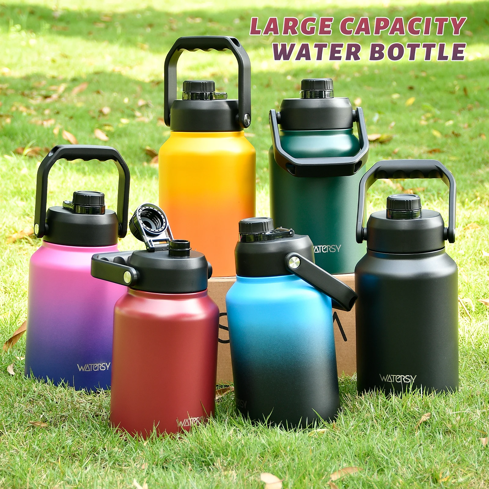WATERSY 3.7L Large Capacity Stainless Steel Thermal Insulated Water Bottle Keep Cold 48H for Hiking Camping Sports
