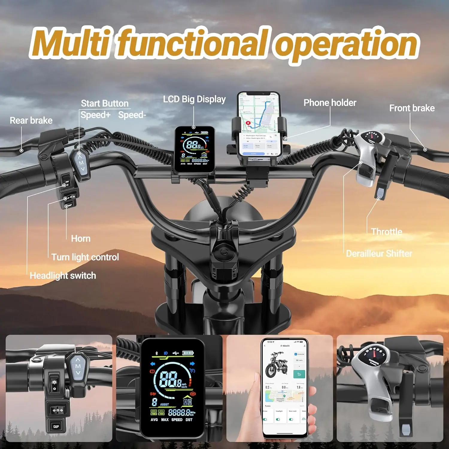 Electric Ebike Full Suspension  for 1500w Motor 31MPH Top Speed 40-70 Miles Range 48V 960Wh Removable