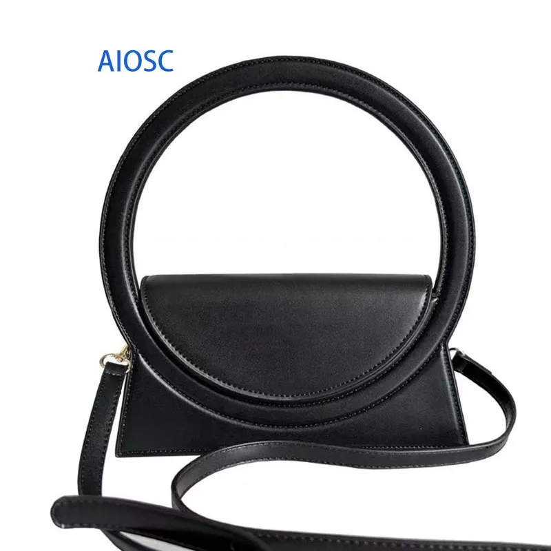 Polished Smooth Faux Leather Mini Handbag Ladies Big Circular Top Handle Detachable Thin Strap Purse - view 4