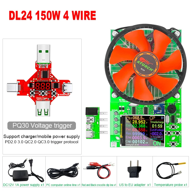 150W DC tester APP electronic load lithium battery capacity monitor discharge charge power meter supply checker + PD/QC Trigger