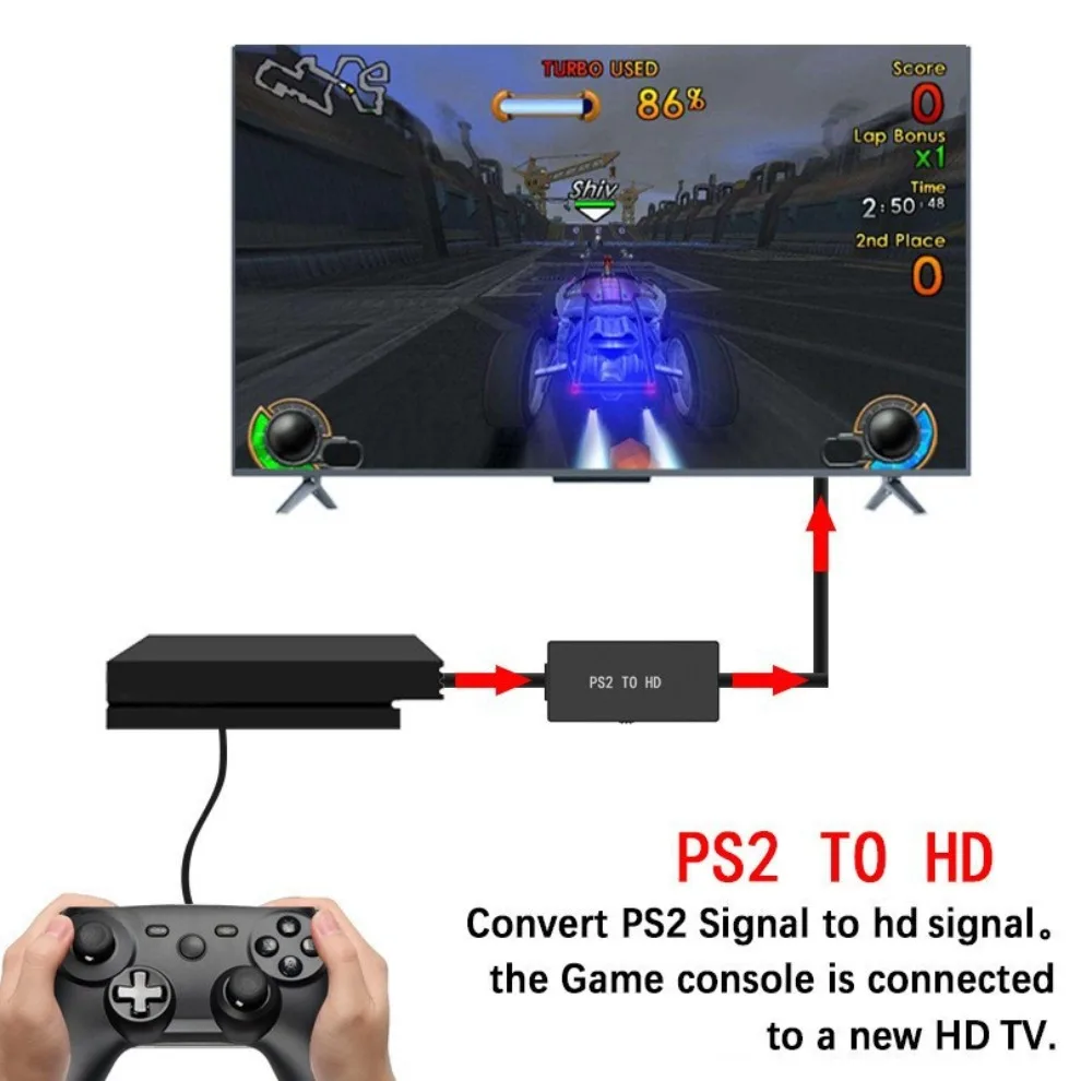 1080P PS2 do HDMI kompatybilny konwerter Adapter PlayStation 2 do gier HDMI kabel do adaptera wideo obsługuje PC wszystkie tryby wyświetlania PS2