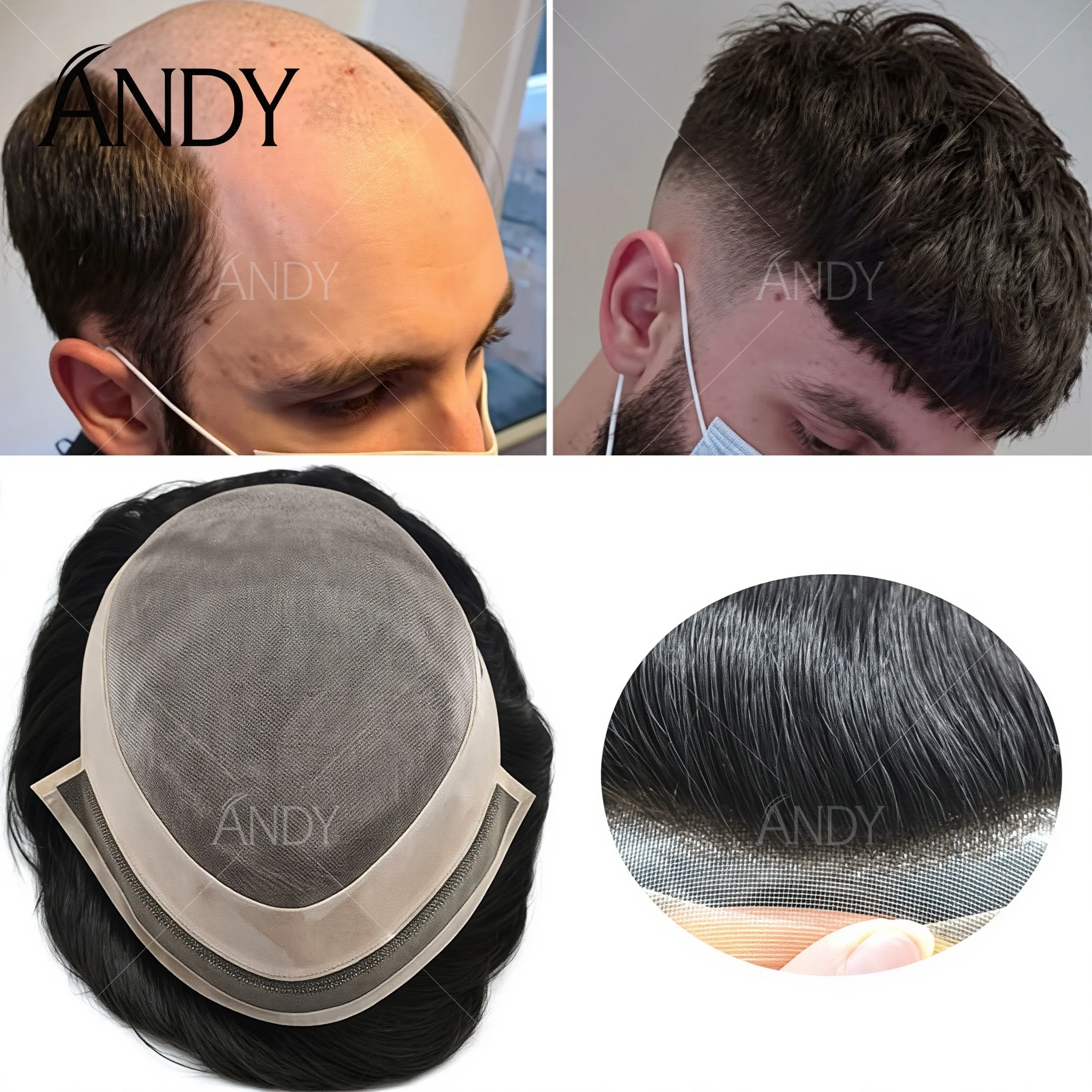 

Men 0.1mm Ultra Thin Injection Skin Toupee 100% Real Human Hair Breathable Hairpiece Swiss Lace PU Base Durable Male Hair