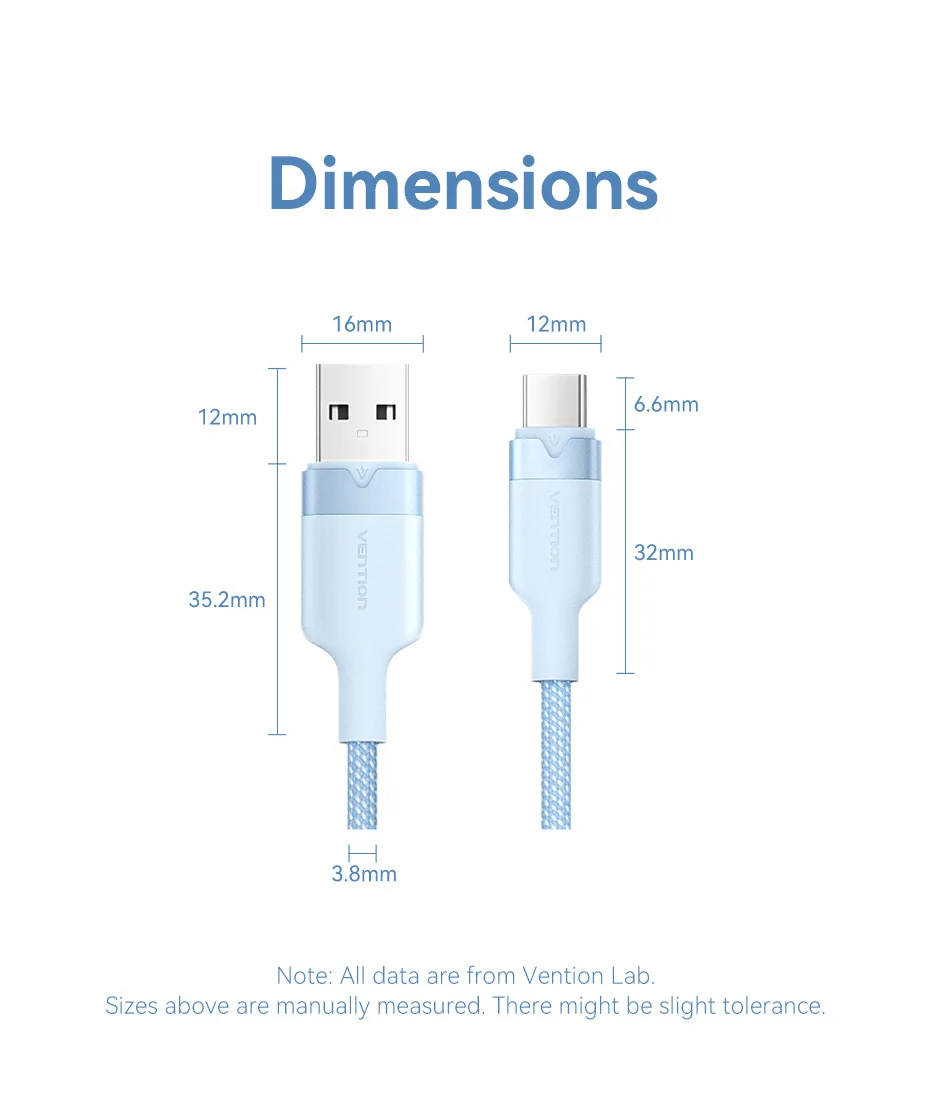 Vention USB C Cable 3A QC3.0 USB A to USB Type C Cable Fast Charging Cord USB-C Charge Wire Data for Iphone 17 16 Huawei Xiaomi
