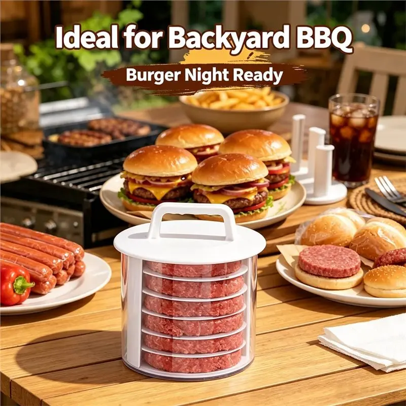VEHO-Burger Patty Maker Burger Press Patty Maker, Adjustable Hamburger Mold (5 Layer With 4 Pads)