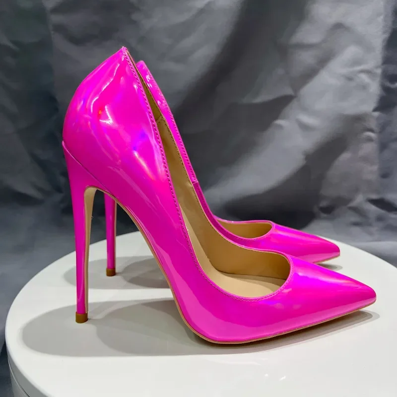 12cm Laser Pink High Heels Stiletto High Heel Sexy Ladies Party Dress Shoes Club Dance Pumps Plus Size