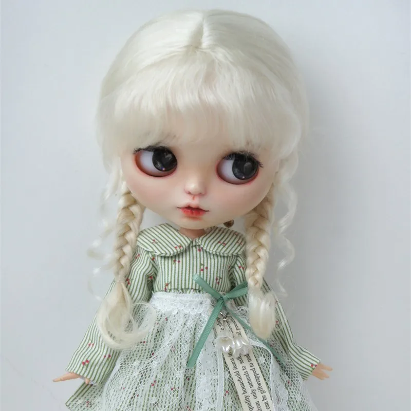 

D2033B 9-10inch 10-11inch Combed Mohair wigs Country Girl Long Twins Braids Anna hair 18" OG Doll Blythes QBaby Accesories