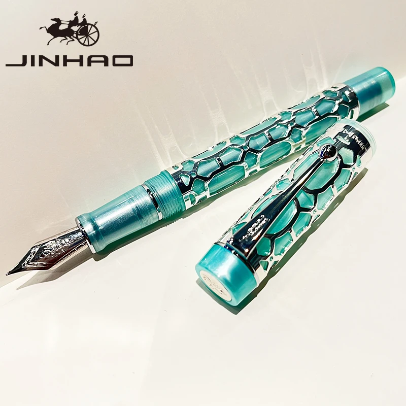 قلم حبر Jinhao 100 من الفضة النقية، طراز كلاسيكي من السيلولويد، أداة كتابة ناعمة ذات استخدام مزدوج #5