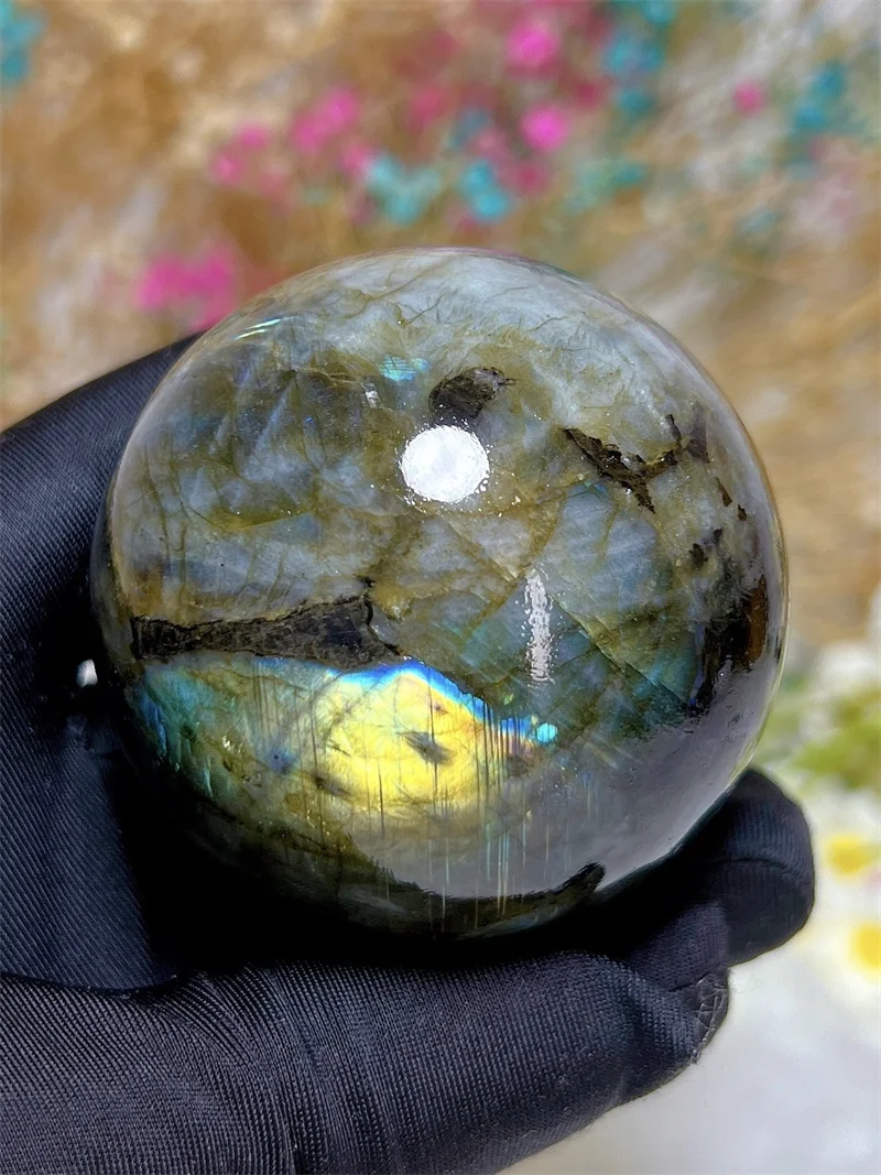 Natura Crystal Labradorite SPhere With Rain Bow Free Form  Carving Reiki Healing Stone Home Decoration Exquisite Gift