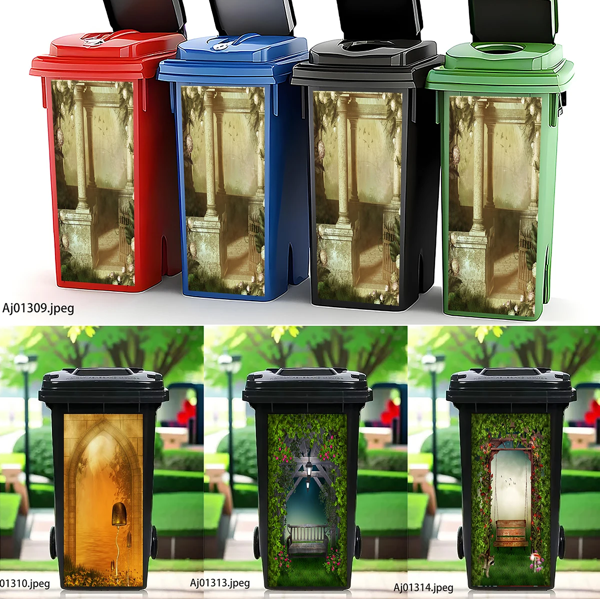 Enchanted Gothic Arch Garden Wheelie Bin Stickers Waterproof Self Adhesive Dustbin Wrap Outdoor Garden Cabinet Door Decor Decals
