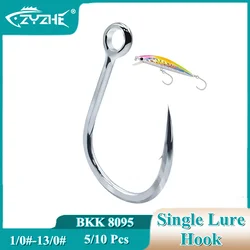 ZYZ 5~10pcs/Lot Single Lure Hook 4#-13/0# 12 Sizes Bkk8095 Hook SSaltwater Ultra-Antirust Coating Fakebait Assist Hooks