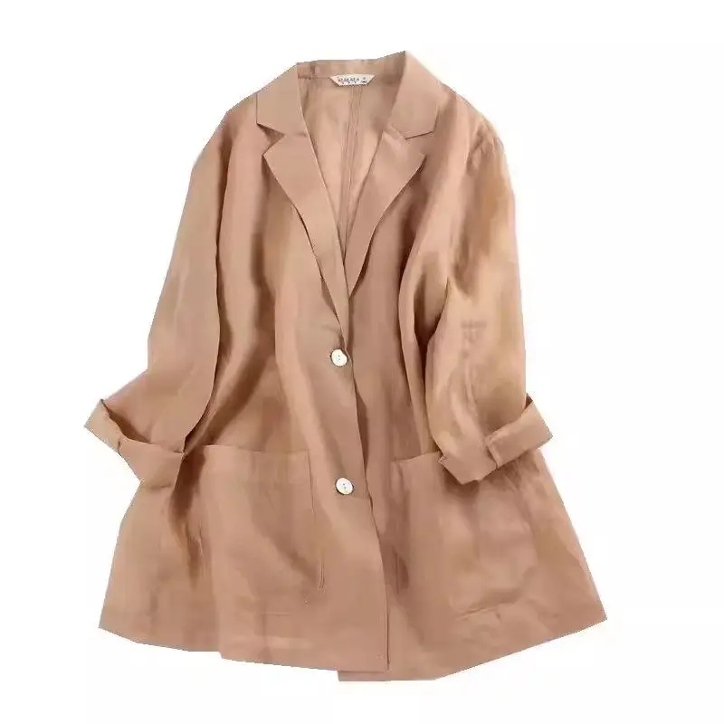 Manteau Fin Trempé pour Femme, Veste Décontractée, Polyvalente, Couleur Unie, à Manches sulf, Protection Solaire, Collection Printemps et Été, K2062