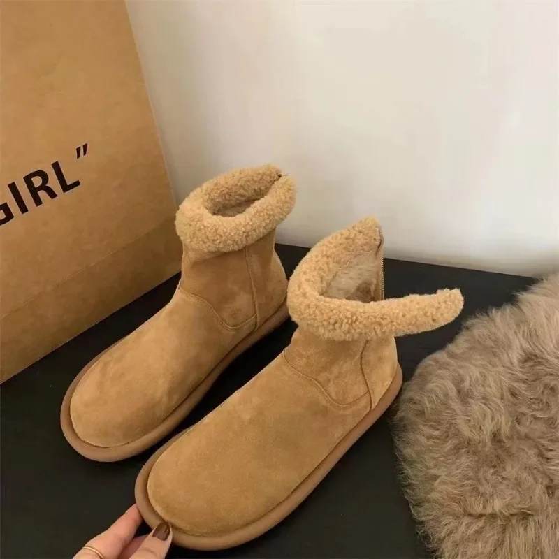 Ladies Shoes 2024 High Quality Back Zip Women\'s Boots Fashion Round Toe Casual Boots Women Winter Short Plush Solid Snow Boots