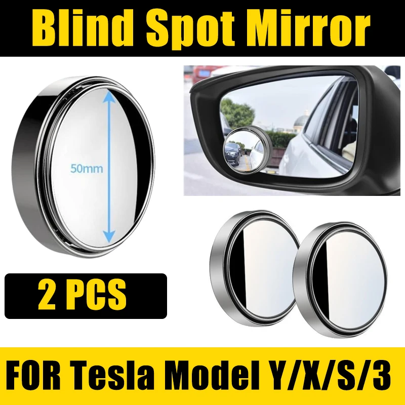 

2PCS Blind Spot Mirrors For Tesla Model Y X S 3 2018-2024 2019 2020 Car Accessories Rearview Convex Round Frame Angle Reverse