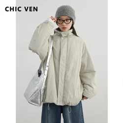 CHIC VEN Women Parkas Streetwear Loose Solid Stand Collar Female Jacket Mid Length Woman Coat Sports Autumn Winter 2024