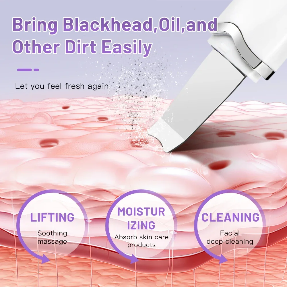 Ultrasonic Skin Scrubber เครื่องขัดผิวไฟฟ้าทําความสะอาดใบหน้าลึก Peeling Shovel ทําความสะอาดรูขุมขนบนใบหน้า Blackhead Removal Lifting