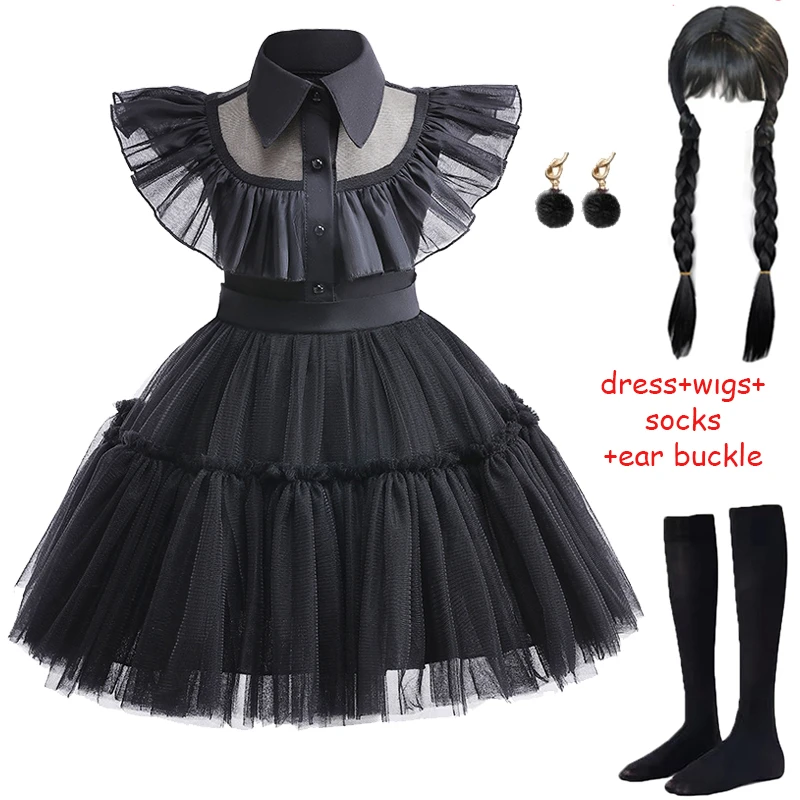 2024 Carnival Easter New Girl\'s Mesh Dress Children\'s Halloween Cosplay Party Black Dress Baby Girl First Year Fluffy Gown