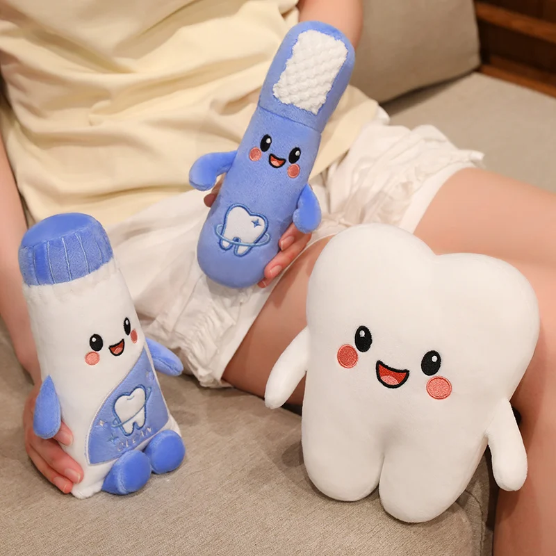 Cute Tooth Toothpaste Toothbrush Plush Set Soft Stuffed Doll Creative Home Sofa Decoration Novelty Gift
