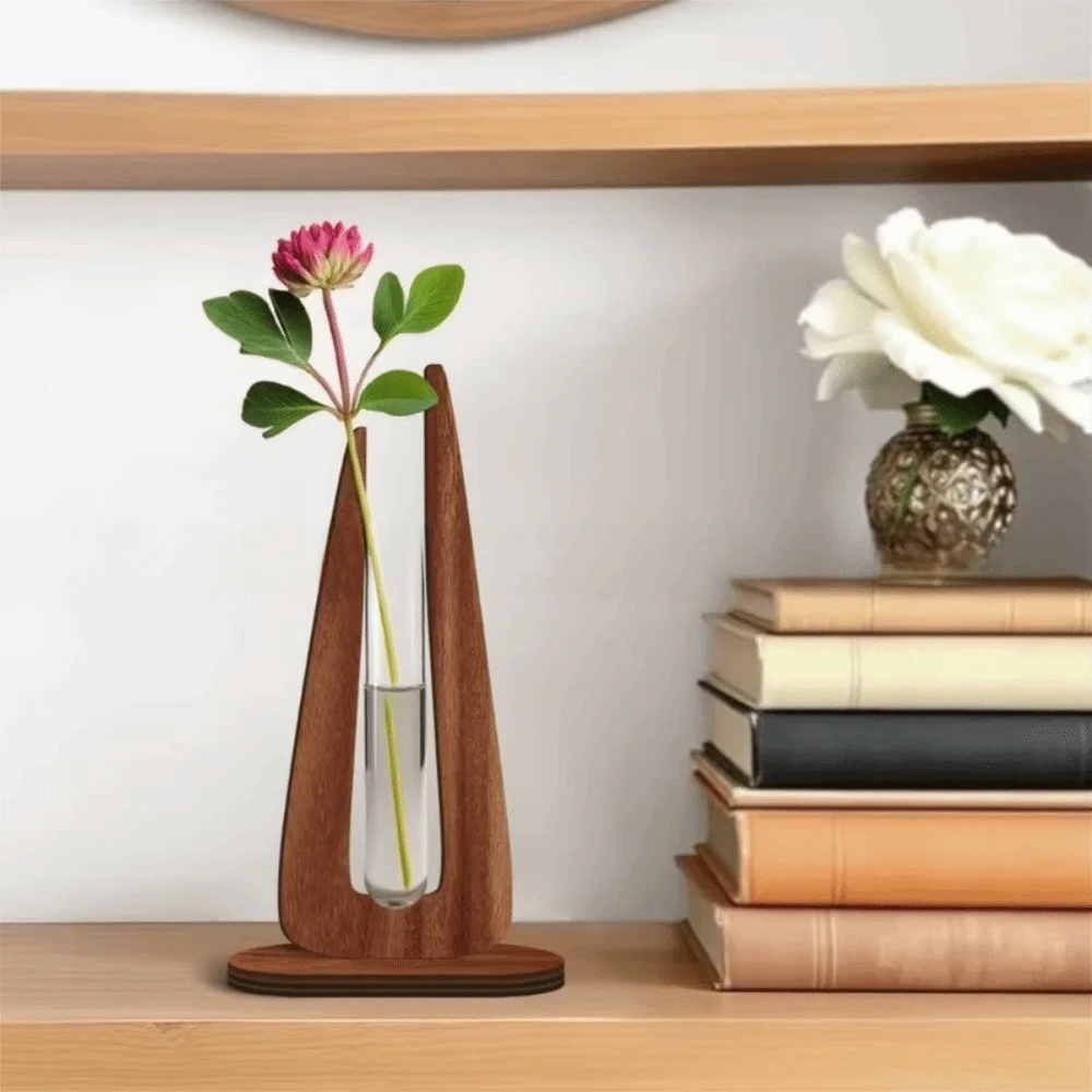 Wooden Stand Hydroponic Vase Transparent Home Decor Water Plant Tube Stand Geometric Ornaments Desktop Flower Vase Weddings
