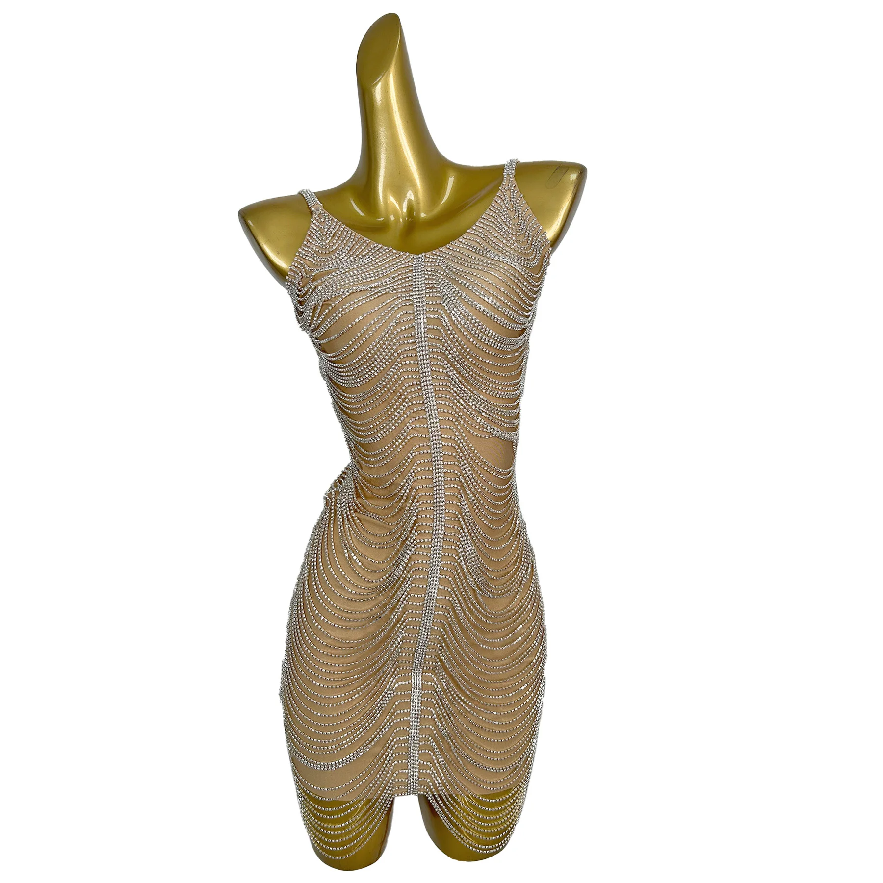 Diaodiao Abito da sera da donna di lusso Abito con cinturino a catena in argento brillante Abito da ballo da bar Abito da cocktail per matrimonio di compleanno