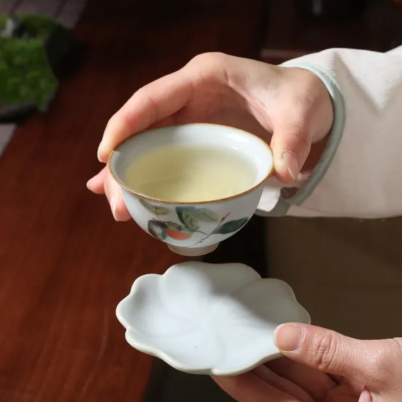 Chinese Ru Kiln Ceramic Teacup Travel Meditation Cup Hand Painted Boutique Tea Bowl Master Cup Handmade Tea Set Accessories