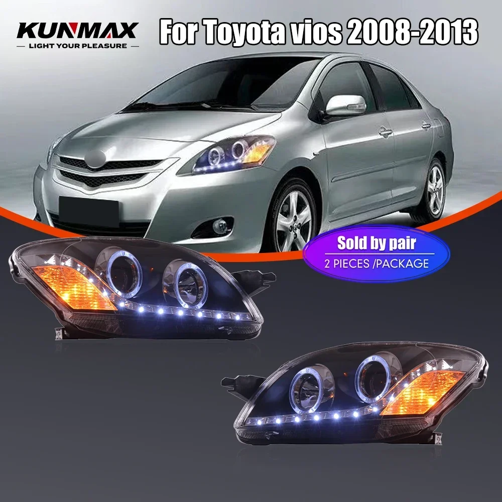 

Пара светодиодных автомобильных фар в сборе для Toyota Vios 2008-2013, передняя фара DRL, указатель поворота, фары Plug and Play