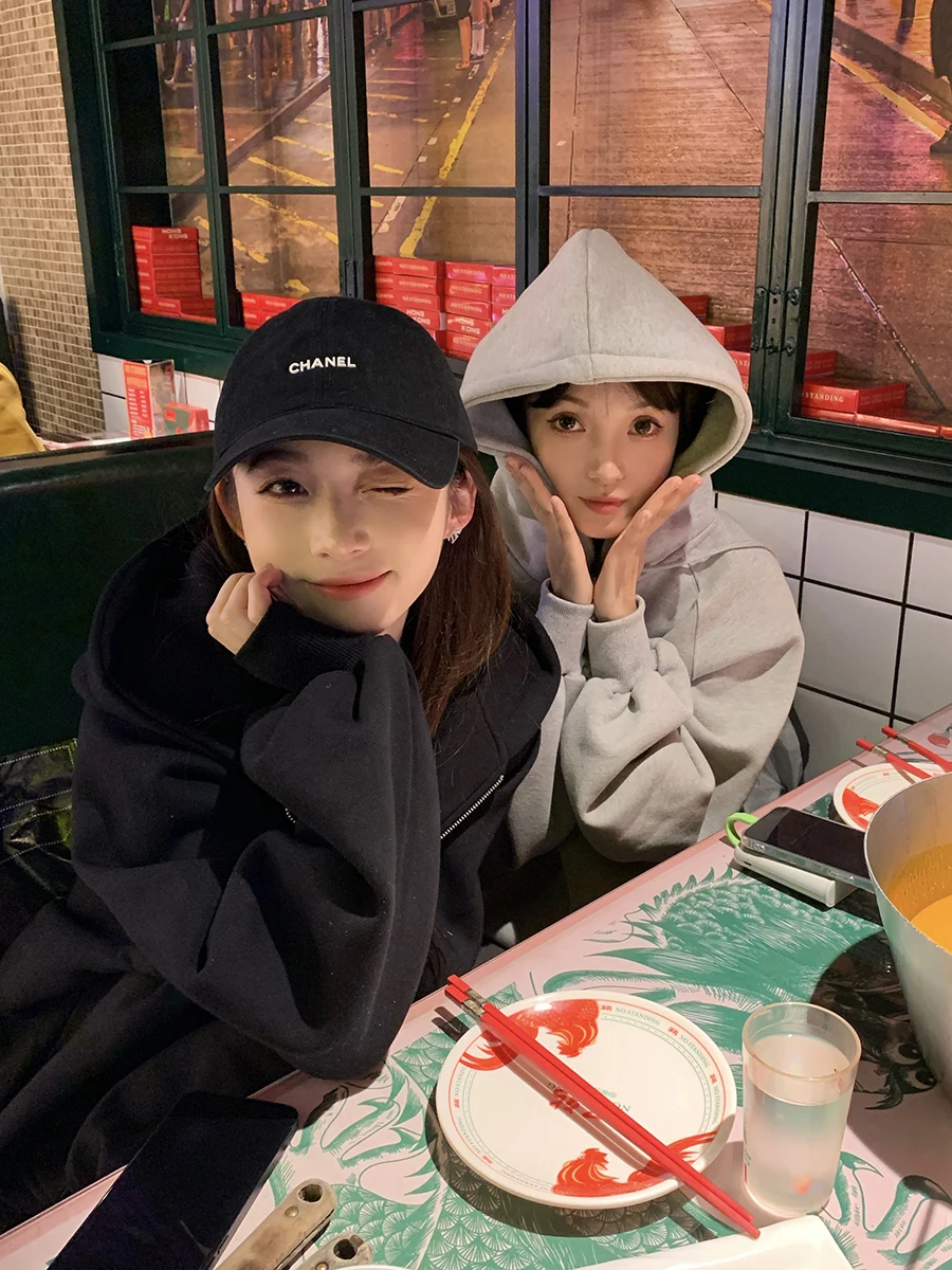 

Simona Oversized Hug Hoodie Bla ey Two-tone Casual oulder Sve Winter Comfortable Zipper round Ne Long Sve Jaet