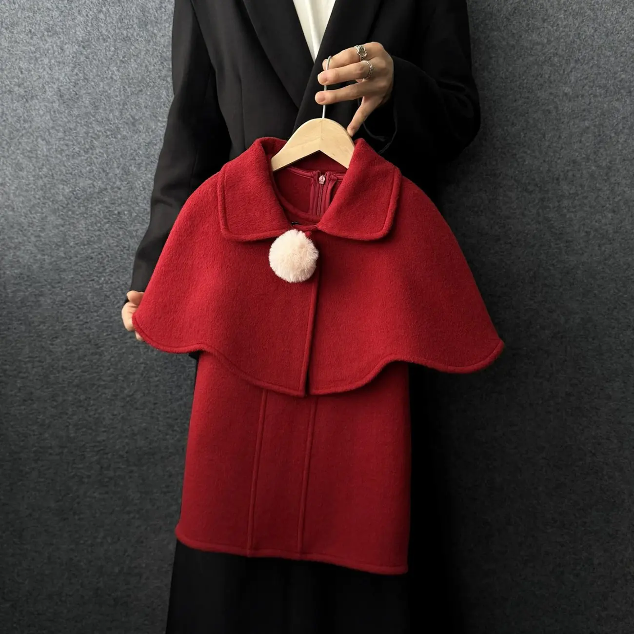 Girl Baby Set Autumn/Winter New Children's Woolen Cloak Shawl Coat+Dress 2-piece New Year's Outerwear