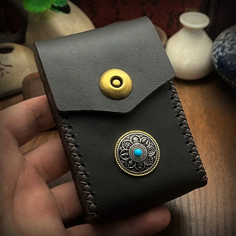 

Long Cigarette Tobacco Pocket Boxes Best Gift Men Double-open Cowhide Leather Smoking Pipe Cases