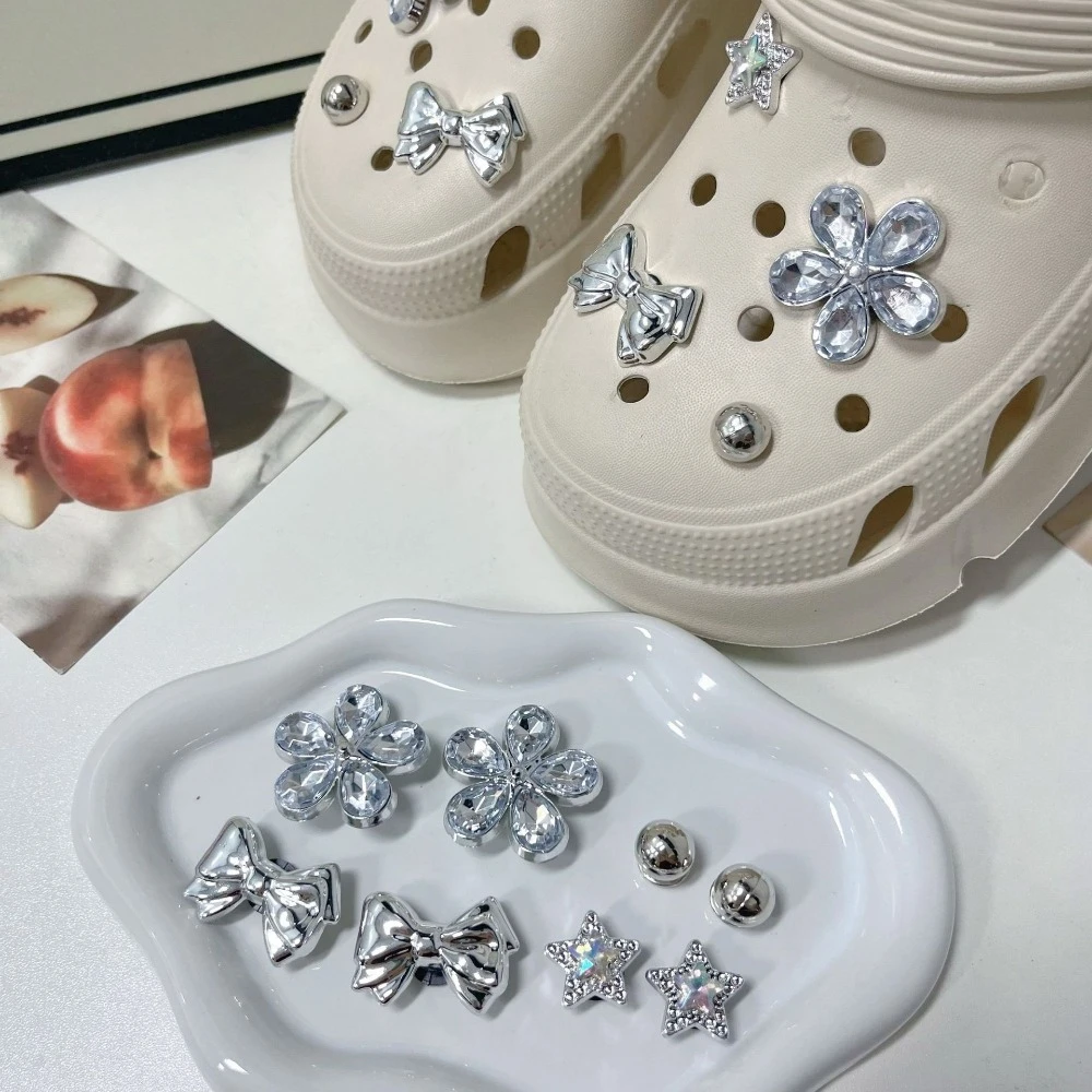 8pcs Silver Flower Shoes Charm Star Shoes Accessories for Girls Hole Shoes DIY