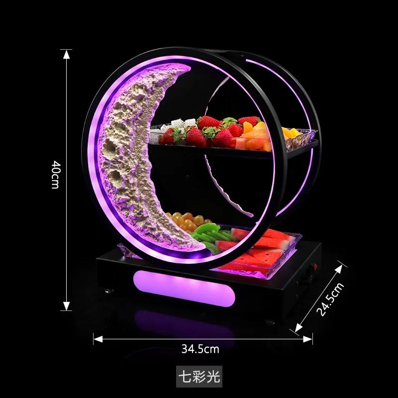LED Moon Fruit Tray with Rechargeable Base – 2/3-Tier Glowing Serving Stand for Bar, KTV & Nightclub Snack Display