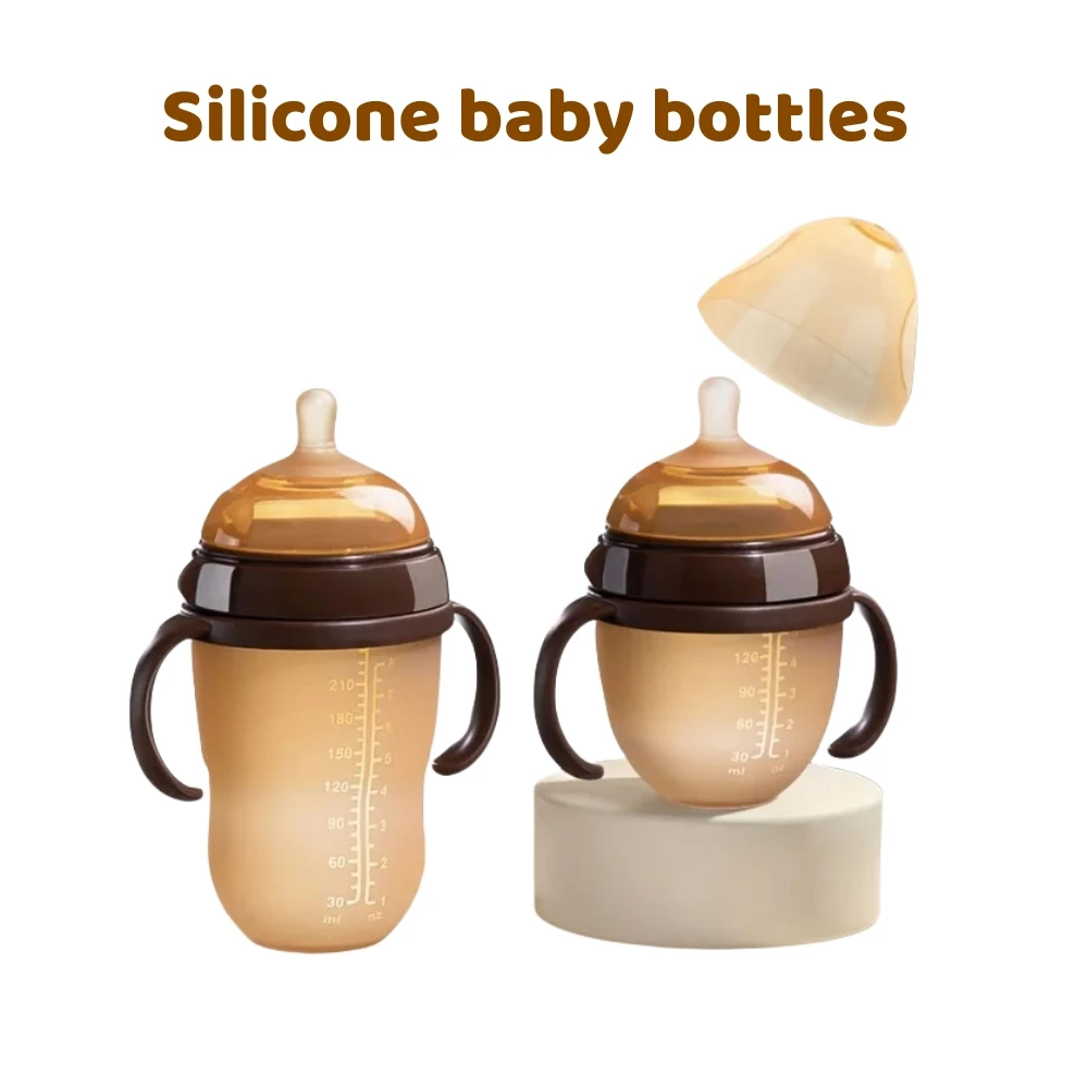 Nano Silicone Newborn Baby Bottles With Handle 150ML/250ML Wide-mouth Brestmilk Design Anti-Colic Baby Milk Feeding Bottles