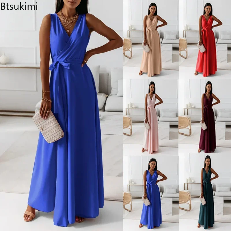 

2024 Spring Summer Women's Elegant Long Dress for Party Club Wedding V-neck High Waist Evening Celebrity Dress Vestidos Female