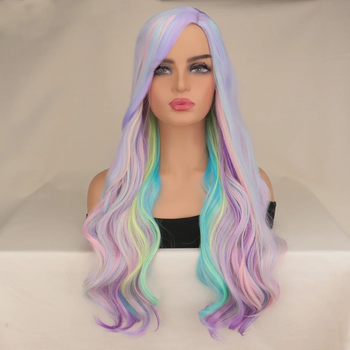 

Long Wavy Rainbow Colors Long Curly Wigs Synthetic Colorful Cosplay Daily Party Wigs for Women Costume Wigs