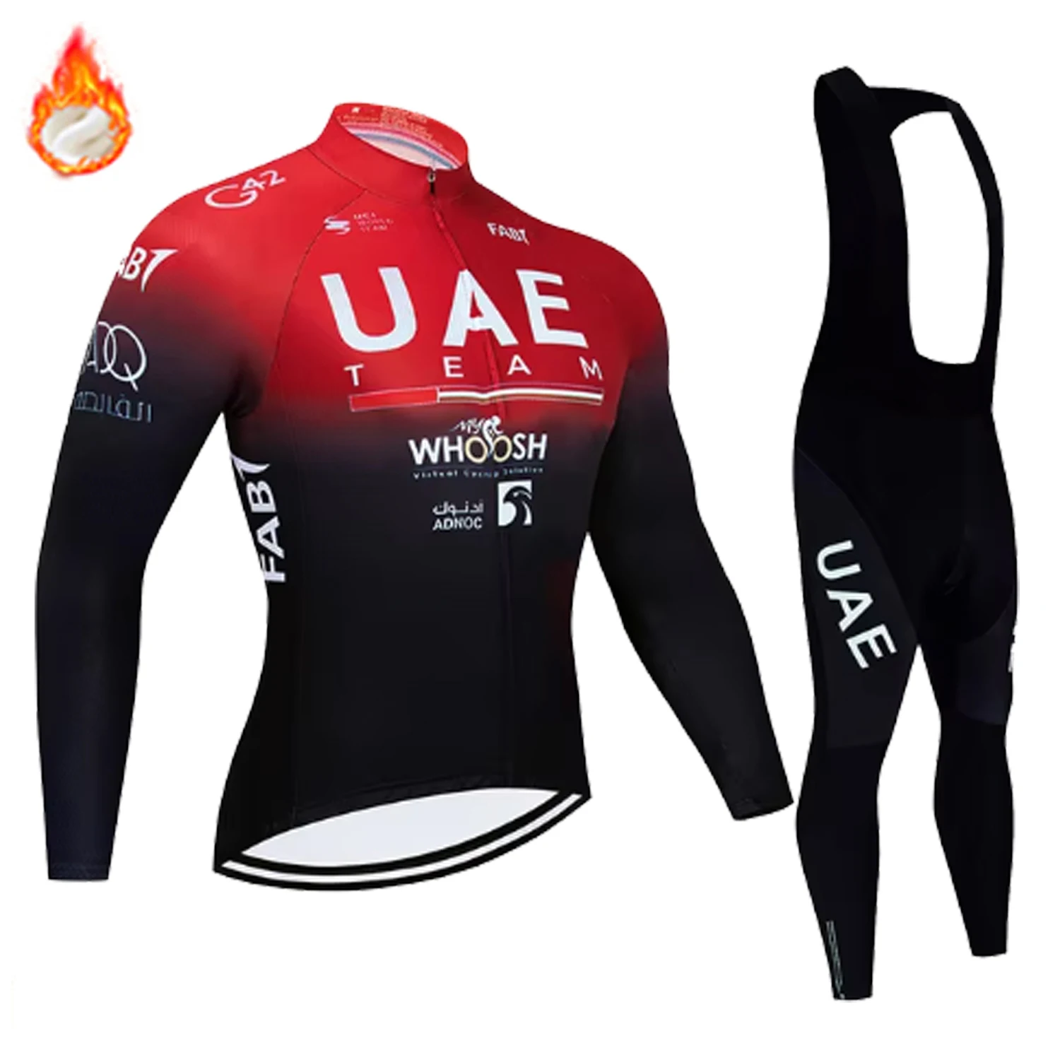 فريق الإمارات العربية المتحدة الشتاء طويلة الأكمام الحراري الصوف الدراجات جيرسي مجموعة مريلة السراويل Ropa Ciclismo دراجة الملابس الجبلية دراجة جيرسي موحدة