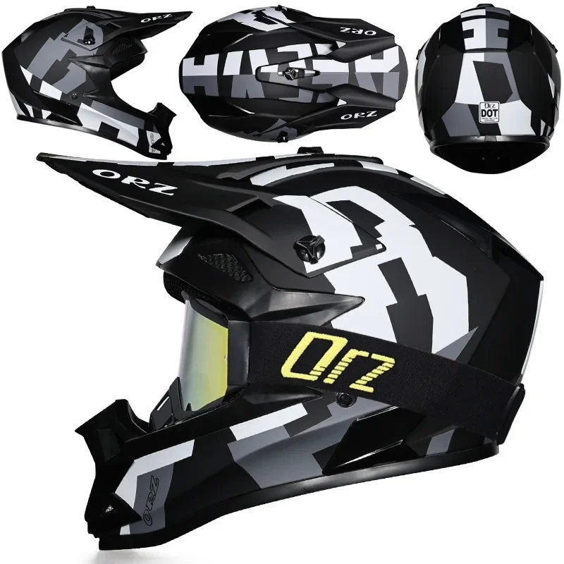 Professional DOT Orz Moto Quick Buckle Off-Road Riding Racing Motocross Racing Breathable Off-Road Full Face Helmet with Goggles