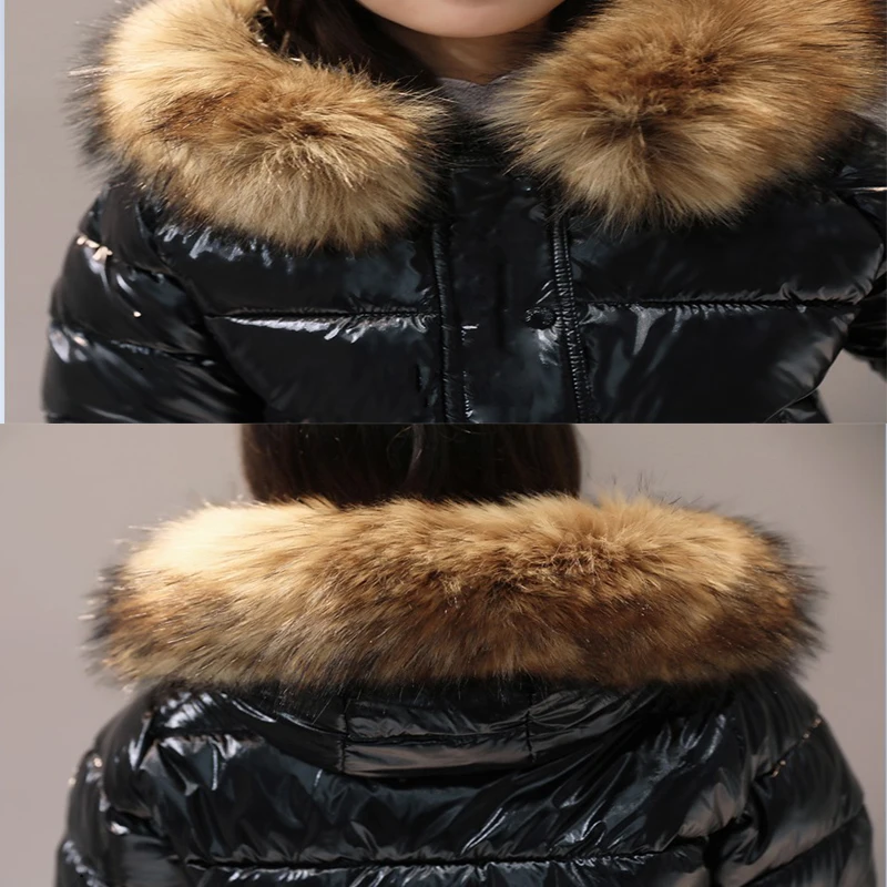 Natural Real Fur Collar Winter Jacket for Women 2022 New Fashion Black Glossy Coat Female Jackets Winter Hooded Parkas