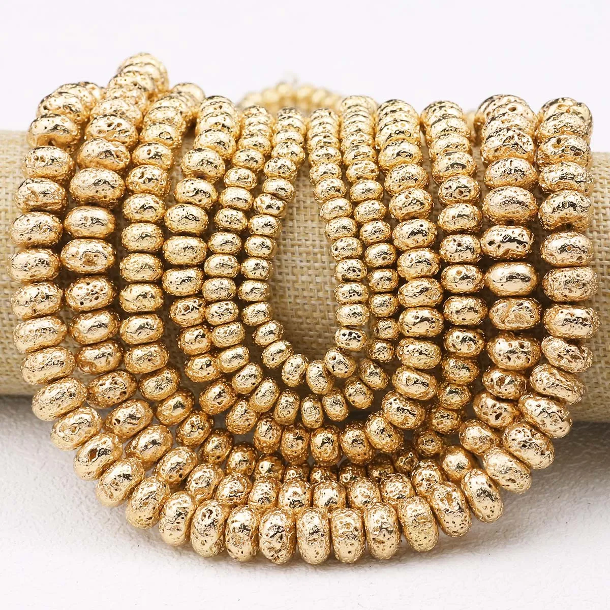 6/8/10mm 14K Gold Color Volcanic Lava Natural Stone Flat Round Loose Spacer Beads For Jewelry Making DIY Bracelets Necklace 15'' image 5