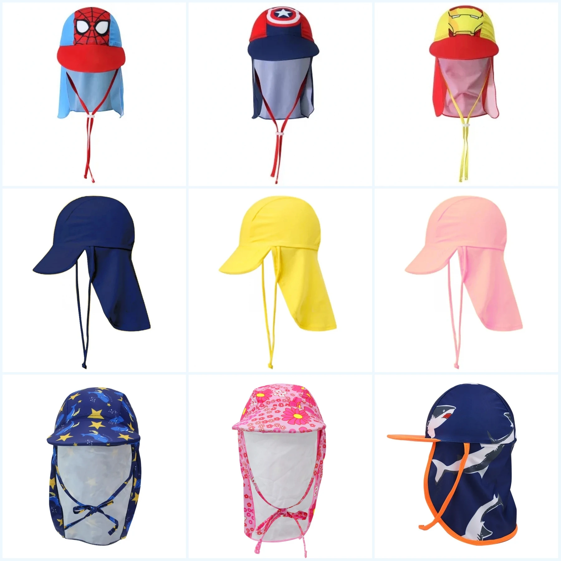 Kids Children Summer UPF 50+ UV Protection Outdoor Beach Sun Hat Boy Girl Swim Cover Flap Cap Adjustable Dinosaur Cap Swimwear