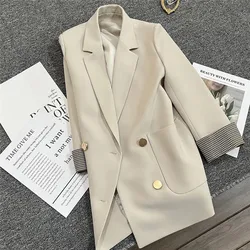 Beige Black Suit Casual Jacket Women Blazer Tops 2024 New Spring Autumn Korean Version Double-Breasted Suit Coat Casaco Feminino