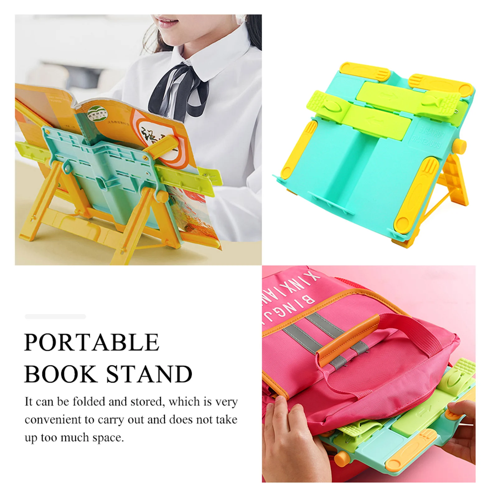 Suporte de livro dobrável suporte de leitura de plástico ajustável para estudantes suporte de mesa portátil escola em casa