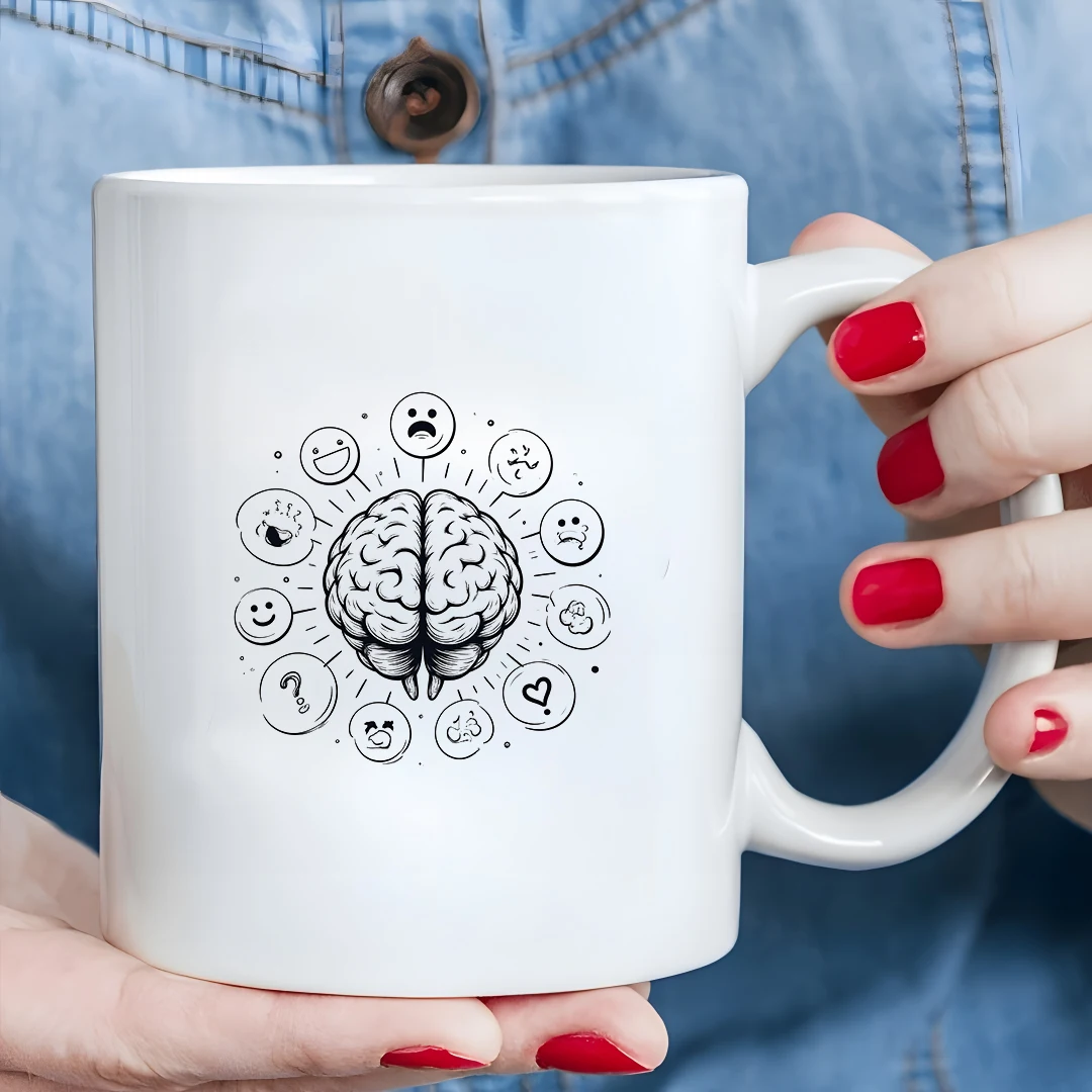 

11oz Brain Pattern Mug + Emotion Face Cup - Christmas Gift for Family & Office