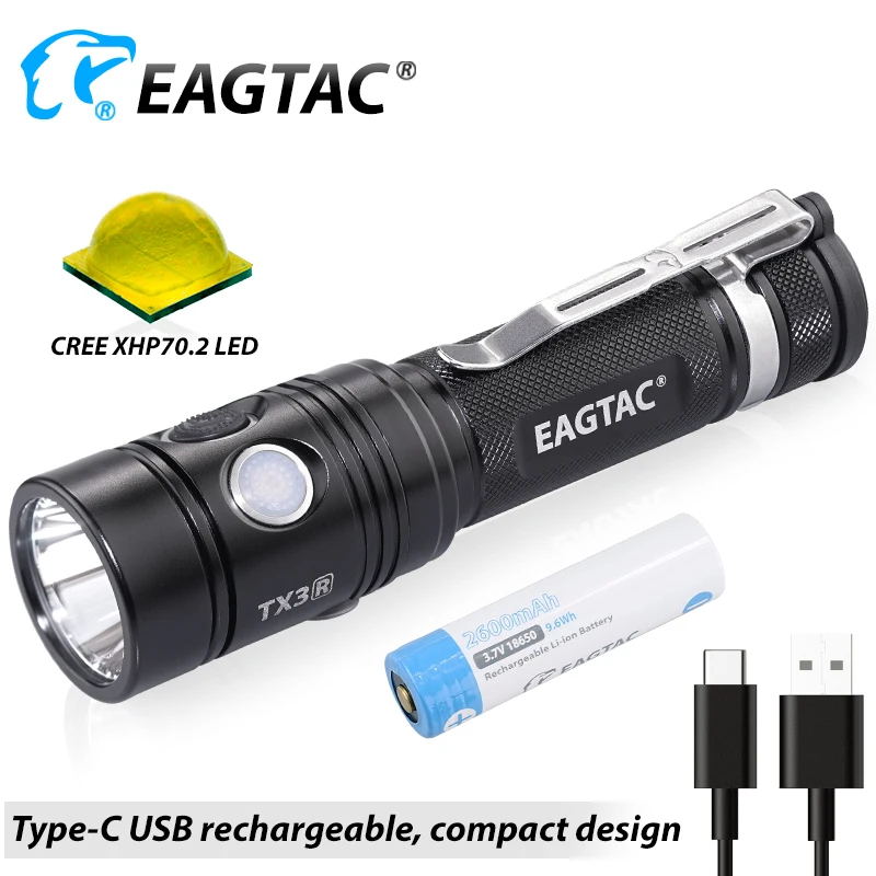 EAGTAC TX3L XHP70 LED Flashlight Powerful Super-Bright-Torch 3000 Lumens USB Rechargeable SFT40 CW Hunting Camping 18650 Battery