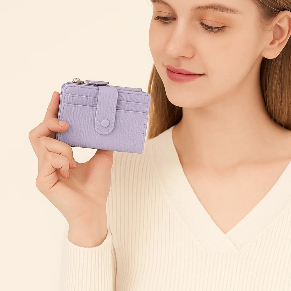 

Fashion PU Leather Short Wallet Zipper Foldable Two Fold Wallet Multifunctional Multi-card Women Card Holder Students