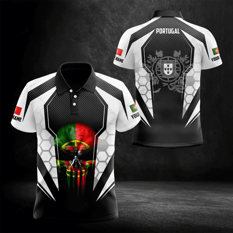 Customized Portugal Skull Polo Shirts Summer Unisex Casual Streetwear Men\'s Fashion Loose Cool Jersey Oversized Sportswear